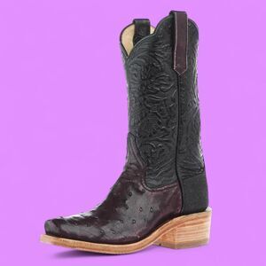 Rios Of Mercedes Women's RR Exclusive Black Cherry FQ Ostrich Leather Vamp Boots